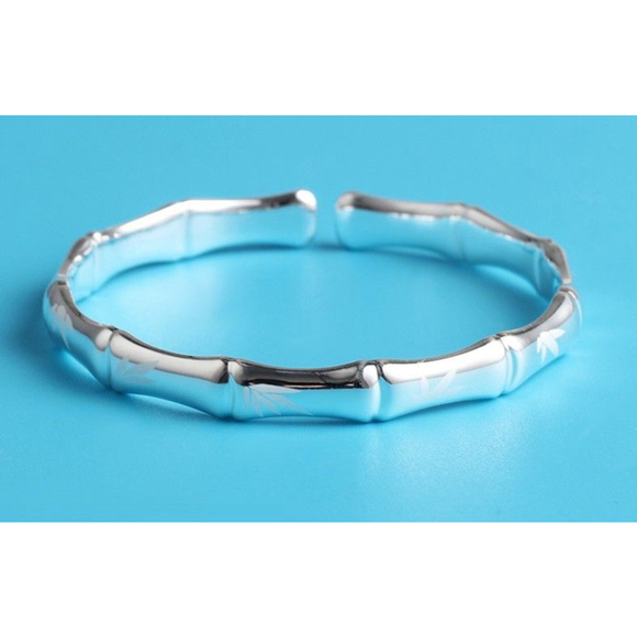 Bamboo 999 Pure Silver‎ Cuff Bracelet 52mm, Adjustable - Picture 3 of 11